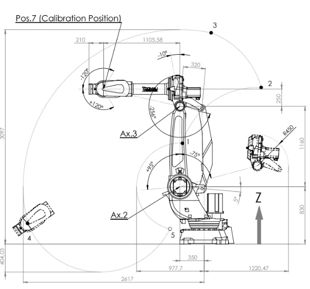 Plan d'enveloppe de travail et dimensions du modèle NJ130_2_6